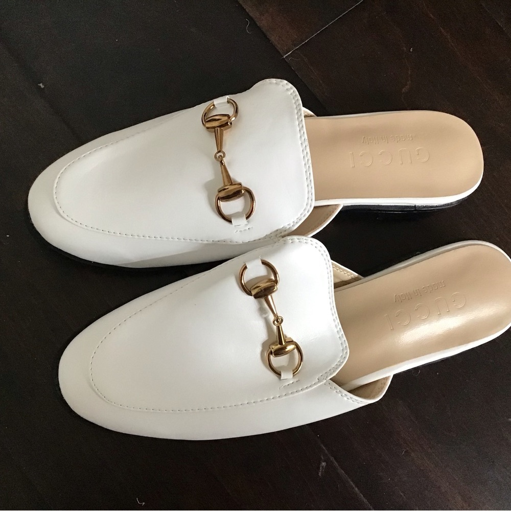 White mule, similar style as Gucci Princeton mules.